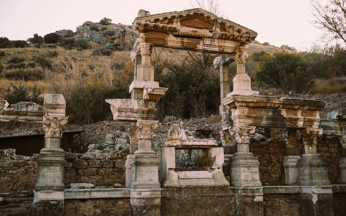 The re-erected façade of the Fountain of Trajan on Curetes Street at Ephesus