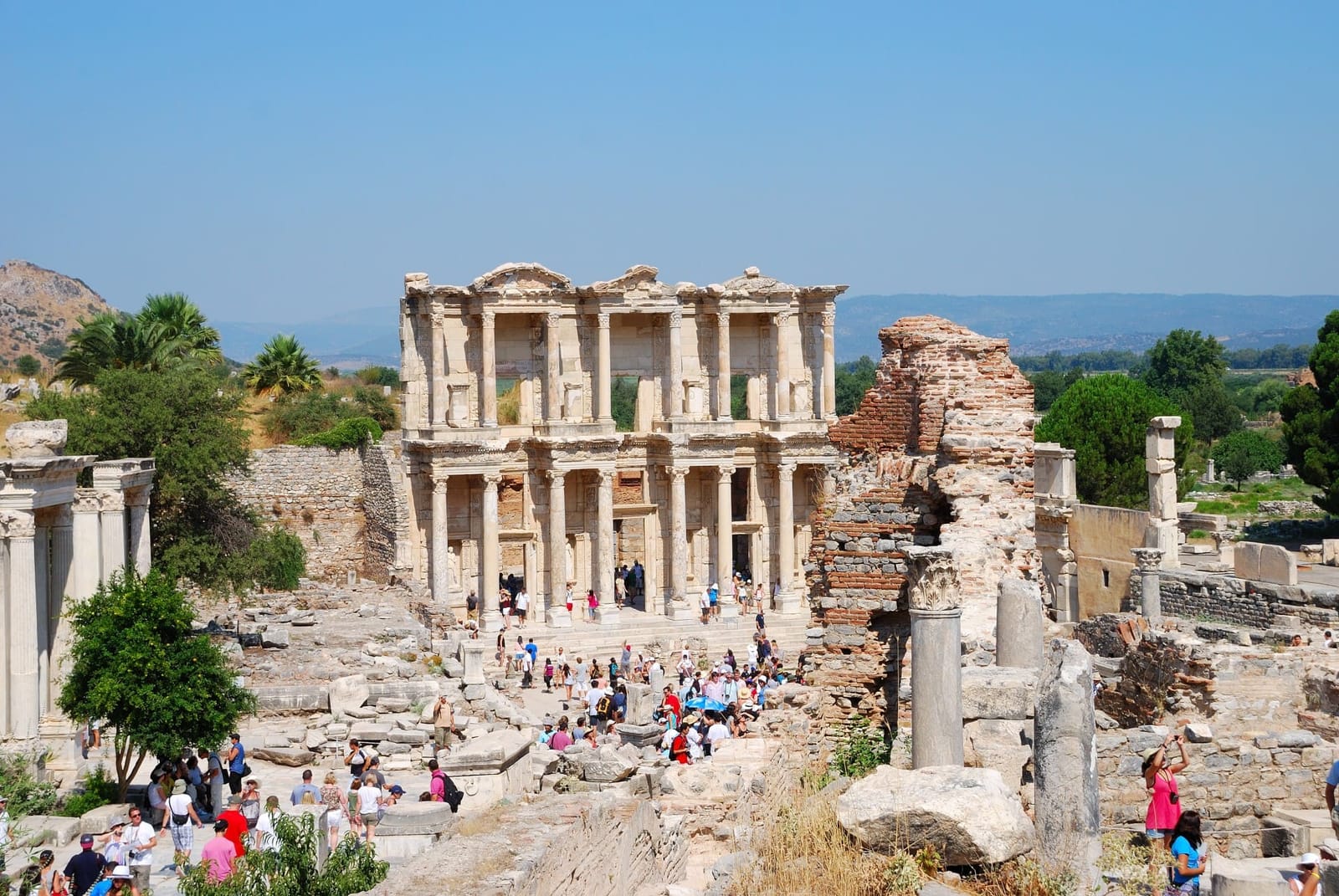 The two-storey reconstructed facade of the Library of Celsus in Ephesus