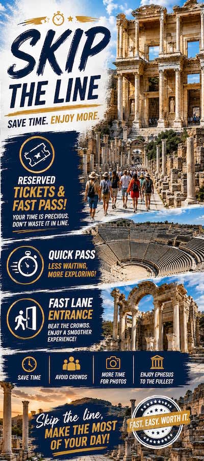 No waiting at the Ephesus gates with reserved tickets — save time, avoid crowds, more time for photos in the ancient city