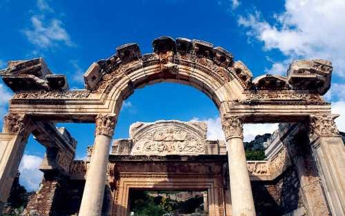 The carved arch of the Temple of Hadrian on Curetes Street, Ephesus