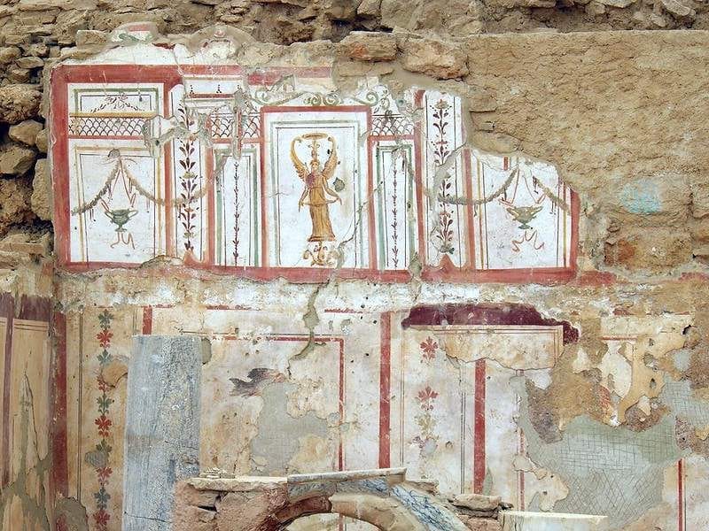A painted fresco surviving on a wall of the Terrace Houses of Ephesus